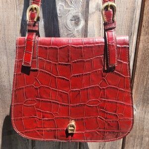 Aigner Red Croc Embossed Leather Crossbody Purse
